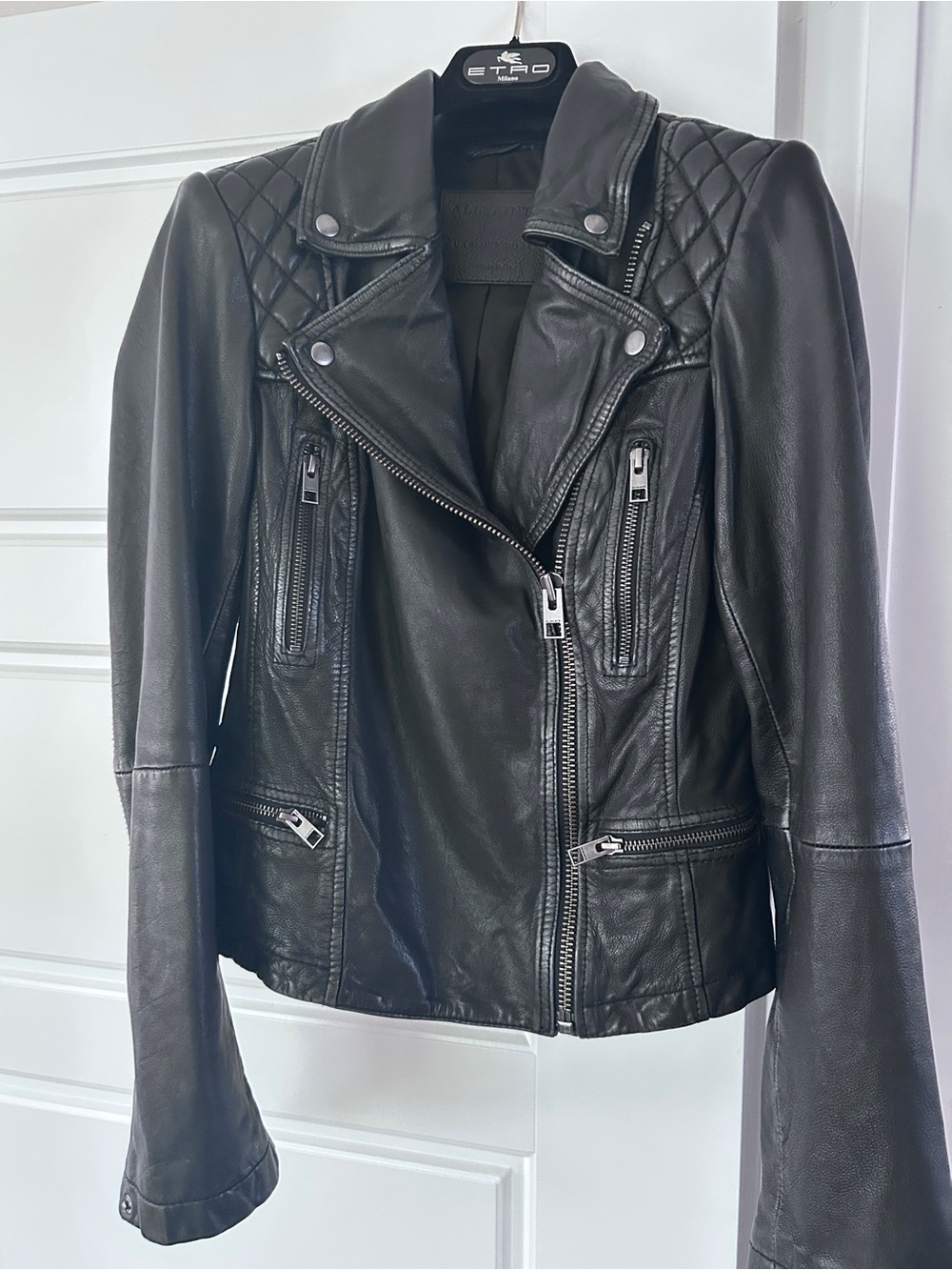 All Saints Black Sheep’s Leather Moto Jacket - Women Size 2
